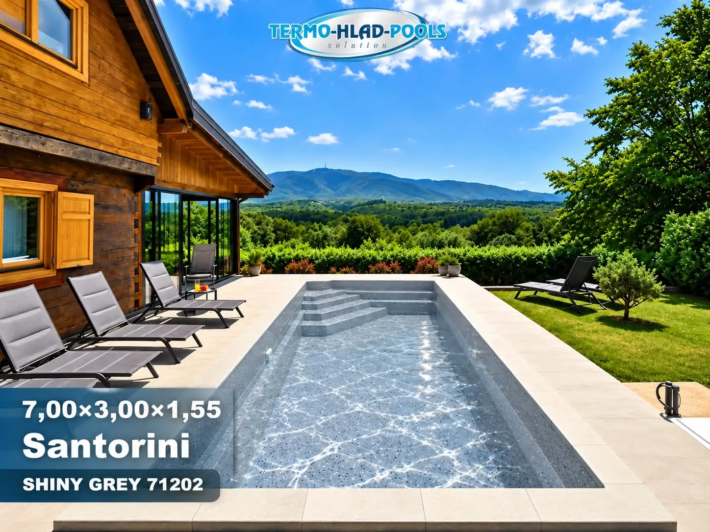 BAZEN SANTORINI-SHINY GREY 7,00×3,00×1,55 m - Termo hlad